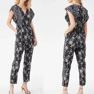 Rebecca Taylor Womens Silk Blend Paisley Print Flutter Sleeve Jumpsuit Size 6